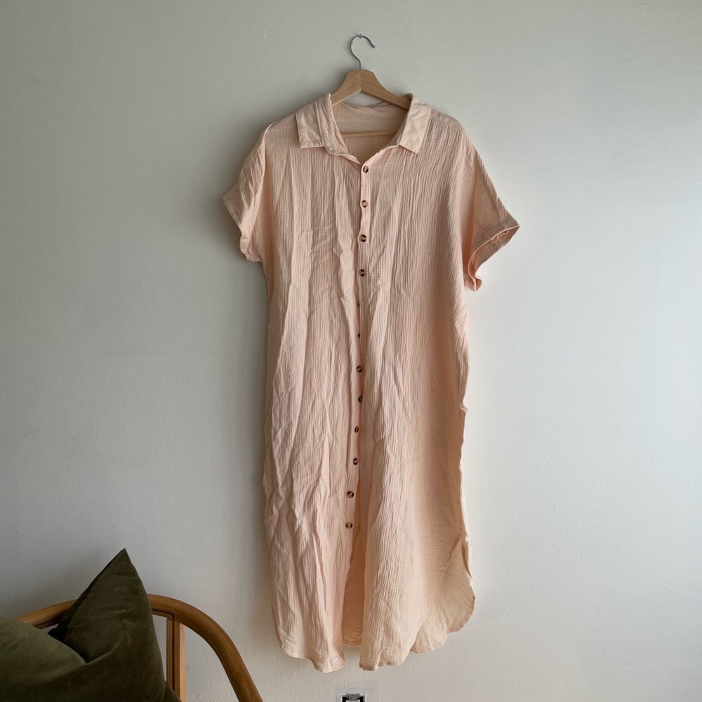 Peach Button Up Midi Dress or Cardigan